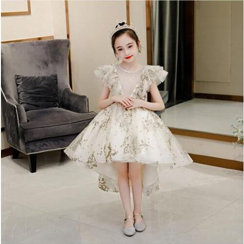 Glitter Sequin Champagne Golden Flower Girl Dresses Girl Wedding Communion Party Dresses Kids Prom Dresses Pageant Vestido