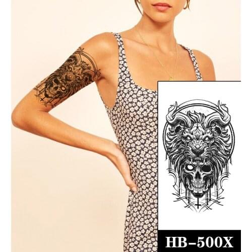 Skull Cross Crescent Moon Temporary Tattoo Stickers Lion Head Waterproof Tatto White Eyes Body Art Arm Fake Tatoos Men Women