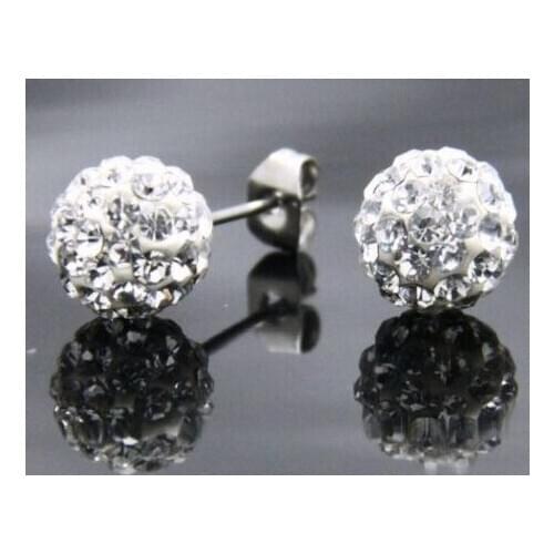 Cheapest!Free Shipping!10mm 10 Pairs/lot Disco Ball crystal Silver Plate Green earrings studs.cv434