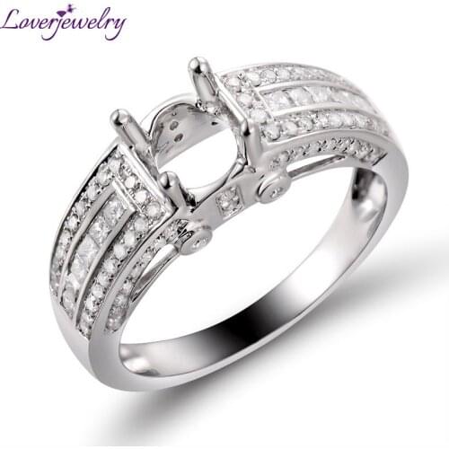 DIY Ring Setting For Women Engagement Anniversary Wedding Round 6.5mm Solid 14Kt White Gold Genuine Diamonds Semi Mount Ring