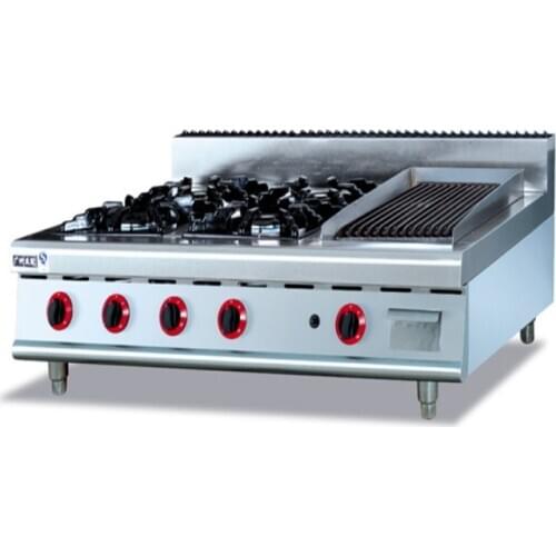 Stainless steel gas range (4-Burners) and Lava Rock Griddle,Counter Top commericial Gas Stove multi-cooker gas cooktop