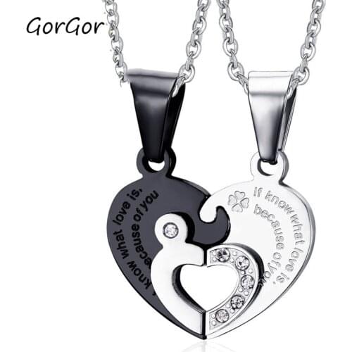 GorGor Necklace Lovers Titanium Steel Pattern Heart-shaped Pendant Mosaic Rhinestone Multiple Colour Simplicity Jewelry CN-065