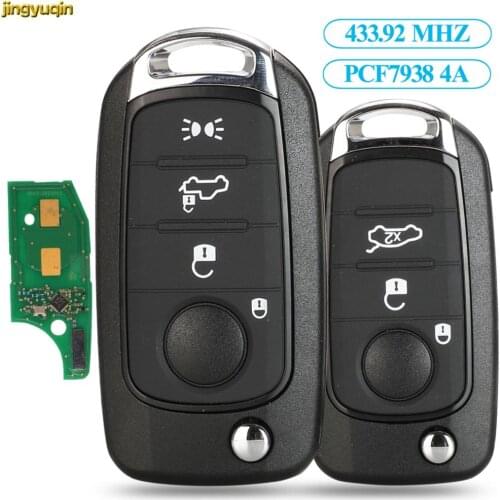Jingyuqin 5pcs Remote Flip Car Key Control 433.92Mhz PCF7938 4A Chip For Fiat 500X Egea Tipo 2016 2017 2018 3/4 Buttons