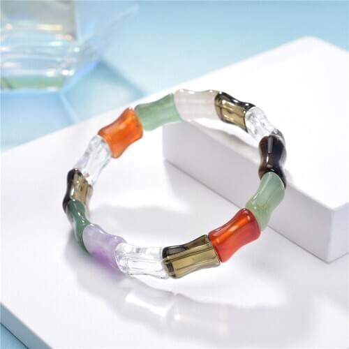 Classic New Neo-Gothic Natural Rainbow Crystal Agates Bracelet Irregular Energy Stone Womens Jewelry Charm Chain 7.5inch Y813