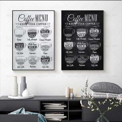 Coffee Sign Vintage Wall Art Decoration Kitchen Coffee Bar Cafe Retro Sign Posters Coffee Menu Canvas Painting Home Office Decor