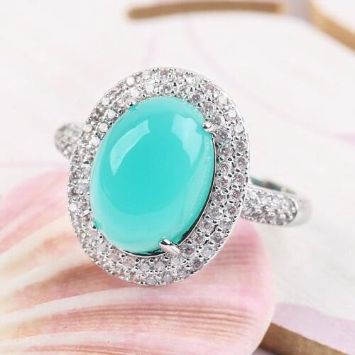 Exquisite Oval Moonstone Rings for Women Birthday Gift Wedding Party Jewelry Accessories Cubic Zircon Finger Ring Dropshipping