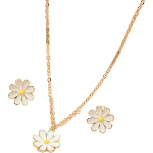 Fashion New Daisy Flower Jewelry Sets Necklace Earrings Wedding Jewelry Sets For Women Girls Jewelry Gift