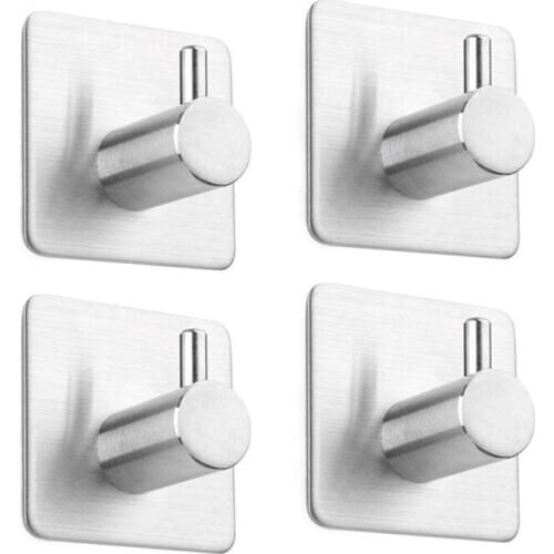 4 Pcs Self Adhesive Hooks, Max 8kg Towel Rail, Hat Towel Robe Coat Stick-up Stainless Steel Hanger for Kitchen Bathrooms Lavator