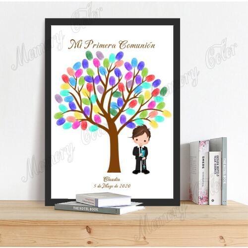 Personalized First Holy Communion Guestbook Custom Name Date Fingerprint DIY Canvas For Boys Girls Primera Comunion Souvenir