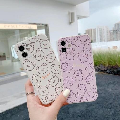 Cute cartoon bear tpu phone case for iphone 11 12 pro max xr xsmax x soft tpu cover fruit case for iphone 8 7 plus pink
