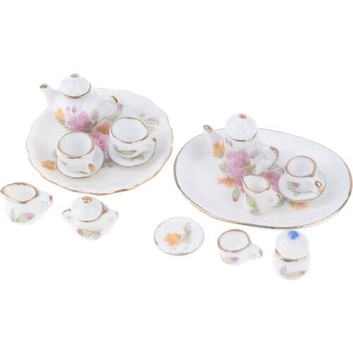 1 Set 1/12 Miniature Dollhouse Flower Patten Porcelain Coffee Tea Cups Ceramic Tableware Dollhouse Kitchen Accessories