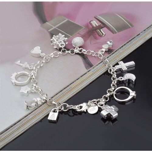 Silver Plated Fashion 13 Pieces Pendant Chain Charm Bracelet Womens Youth Girl Female Gift Popular Womens High-grade Jewelry