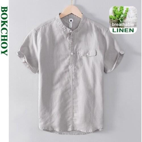 2021 Summer And Spring New Men Fresh pullover half-sleeved shirt cotton linen casual solid color short-sleeved workwear GC-L876