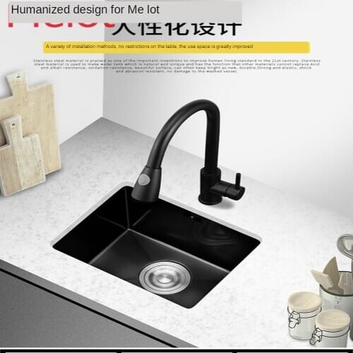 Nano Black Handmade Sink Single Slot Embedded Table Basin Kitchen Stainless Steel Vegetable Washing Large