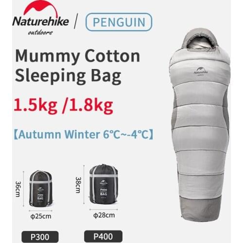 Naturehike 1.5kg /1.8kg New Autumn Winter Sleeping Bag 6℃~-4℃ Penguin Mummy Imitation Feather Cotton Sleeping Bag With Hat
