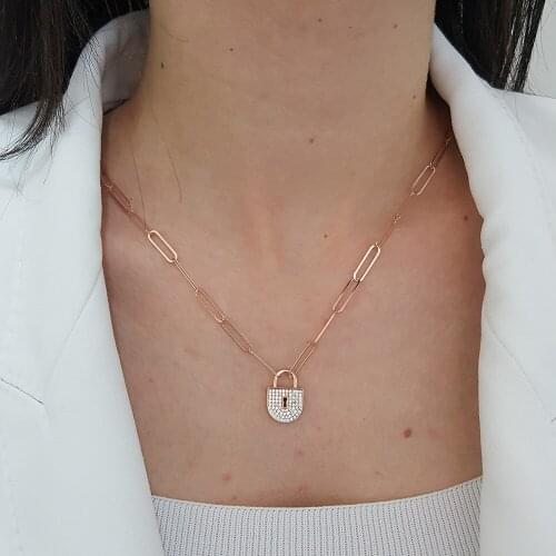 NEW Trendy 925 Silver Necklace Turkish Jewelry Zircon Fashion Lock Love Necklace For Women Minimalist Style Luxury Designer