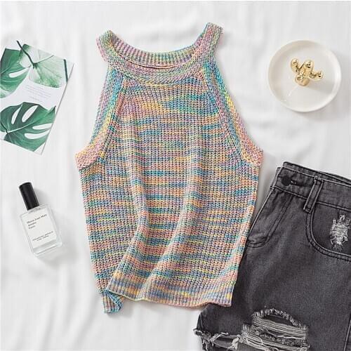 New Knitted Womens Tank Tops High Quality Summer Round Collar Sleeveless Woman Vests Fashion Slim Fit Sexy Club Lady Vests