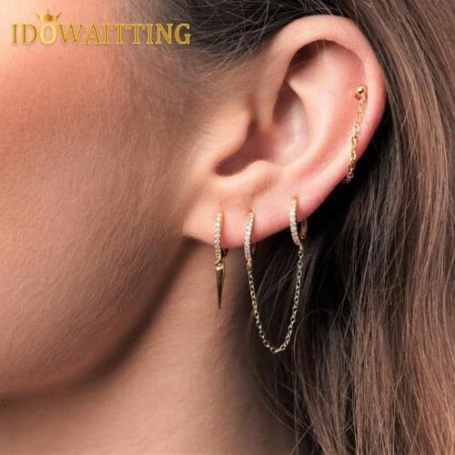 New Design Micro Pave Clear CZ Spike Shaped Charm Huggie Hoop Earrings For Women Delicate Geometric Spike CZ Fashion Jewelry