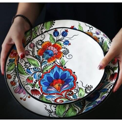 Dinner Plates Creative Tableware Irregular Western Dish Steak Plate Hand-painted Ceramic Plate Salad Bowl Water Cup Juice Cup
