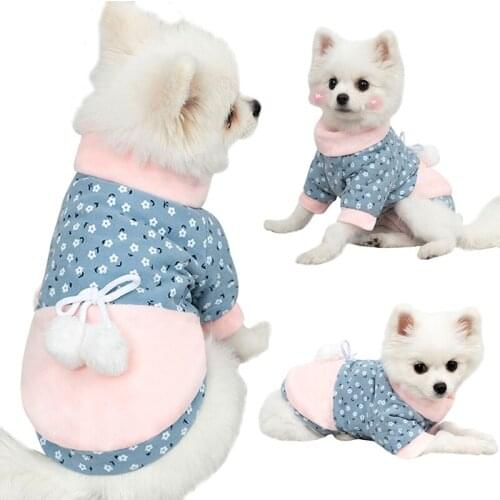 Autumn Winter Thicken Warm Jacket Coat Dog Clothes Puppy Floral Pattern Outfits Clothing For Chihuahua Yorkies Dog Costume