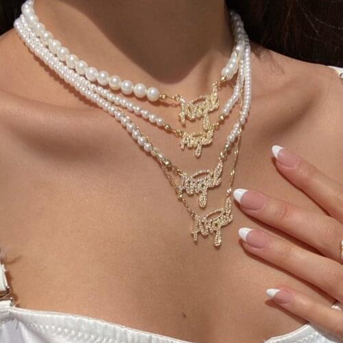 INS Luxury Imitation Pearls Twelve Constellation Choker Necklace for Friend Gift Custom Rhinestone Pendant Necklace Collar Chain