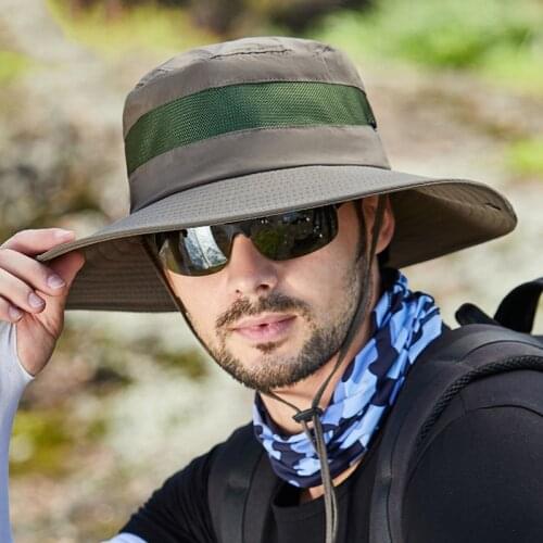 Summer Waterproof Breathable Mesh Bucket Hat For Men Anti UV Protection Sun Hat Male Outdoor Wide Brim Fishing Hiking Caps