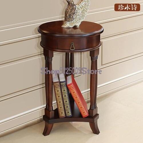 Flower stand solid wood European-style living room coffee table retro American potted plant vase shelf round sofa side table flo