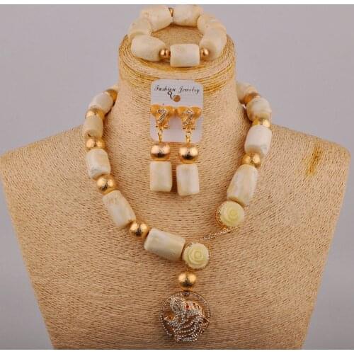 Popular White Coral Bead Wedding Necklace Nigeria Wedding Jewelry African Bride Wedding Dress Decoration Jewelry Set AU-348