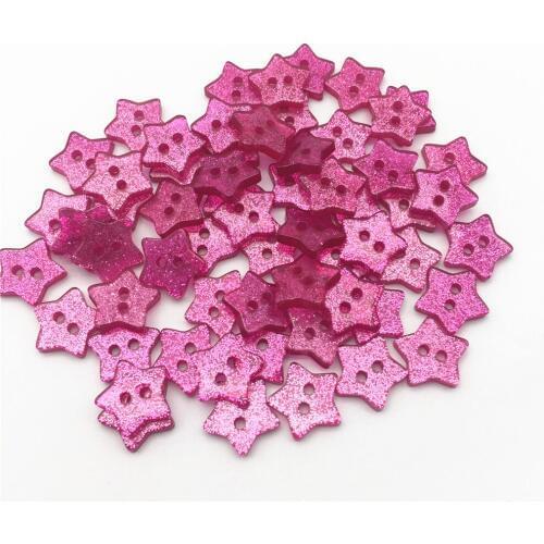 300pcs 14mm Fuchsia Glitter Star Buttons Sparkle Sewing 2 Holes Embellishments Resin Button Cardmaking Scrapbooking
