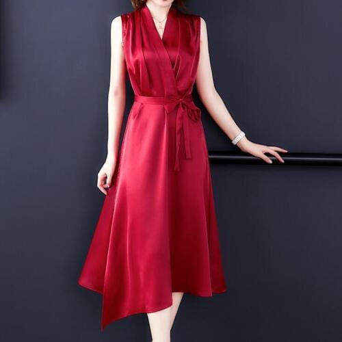 Luxury Elegant Satin Dresses For Women Slip Silk Summer Office Dress Ladies Work Business Formal Wear Vestidos Female Plus Size