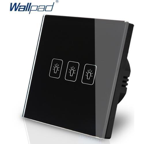 3 Gang 1 Way EU Touch Switch 110V-240V Wallpad Black Crystal Glass Electric Touch Wall Switch Button EU 3 Gang Free Shipping