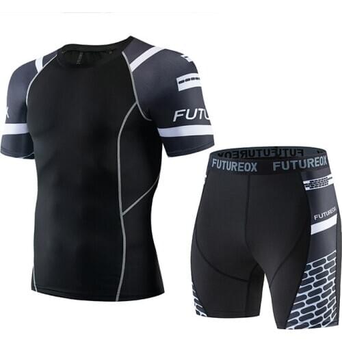 Sports Short-sleeved Suit Mens Stretch Tights Quick-drying Moisture Wicking Running Sportswear Fitness Man Sports Wear Short