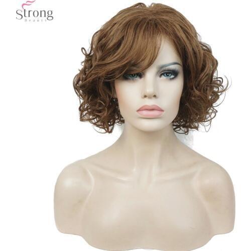 StrongBeauty Womens Brown Medium Curly Hairstyles Hair Wig Synthetic Full Wigs