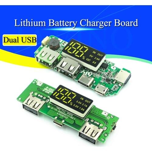 LED Dual USB 5V 2.4A Micro/Type-C USB Mobile Power Bank 18650 Charging Module Lithium Battery Charger Board Circuit Protection