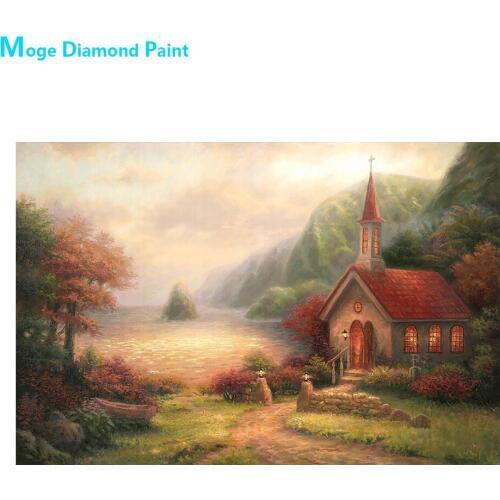Morning Glow Seaside Church Diamond Painting Oil Scenic Round Full Drill Nouveaute DIY Mosaic Embroidery 5D Cross Stitch Gifts