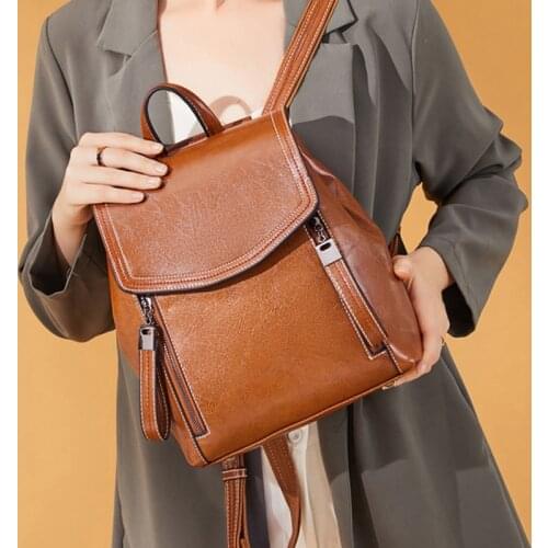 High Quality Genuine Leather Backpack Travel Bag Knapsack Female Shoulder Bag For Girls Daypack Women Oil Wax Cowhide Rucksack