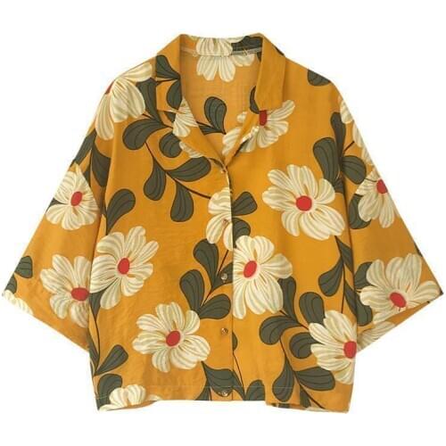 2019 Hot Summer Womens Casual Blouse Shirt Leaves Chiffon Print V-Neck Half Sleeve Ladys Top Fashion Women Loose Blusas