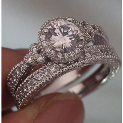 Size 5-10 Free Unique Desgin Retro Jewelry 925 Sterling Silver Fashion Round Cut 5A Zirconia CZ Women Wedding Bridal Ring Set