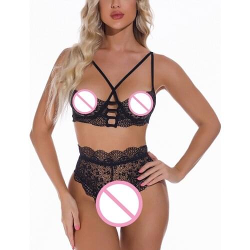 Women Sexy Lingerie Plus Size Underwear Lace Bandage Bra Panties G-string Solid Two Piece Set S-XL Size lenceria talla grande 00