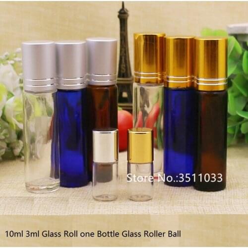 20pcs 10ML 3ML Brown Glass Refillable Perfume Roll on Ball Bottle Essential Oil Roll On Bottle Sample Vials Aceite Esencial Blue