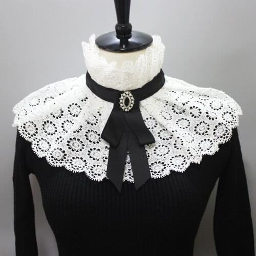 2021 Doll Fake Collar for Women Vintage Lace Floral False Collars Half Shirt Necklace Shawl Wrap Blouse Tops Detachable Collar