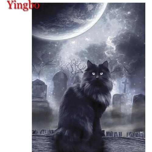 5D Diamond Painting Diy Diamond Embroidery Night Forest Moon Black Cat Cross Stitch Full Drill Square Mosaic Needlework Decor