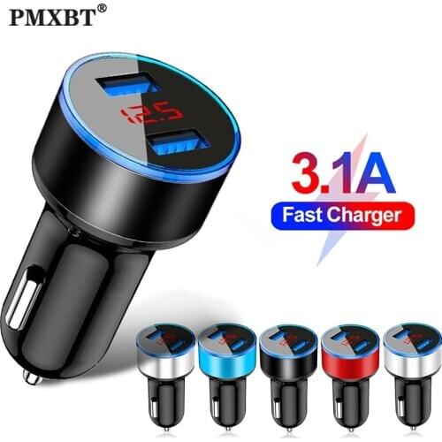 3.1A Dual USB Car Charger With LED Display Universal Mobile Phone Car-Charger for Xiaomi Samsung S8 iPhone 6s 7 8 Plus 11 Tablet
