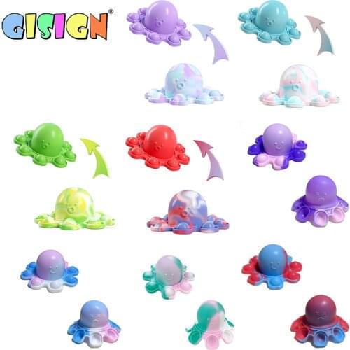 Keychain Fidget Toys Mini Bubble Flip Reversible Octopus To Autism Kids Adults Anti Stress Reliever Decompression Toy