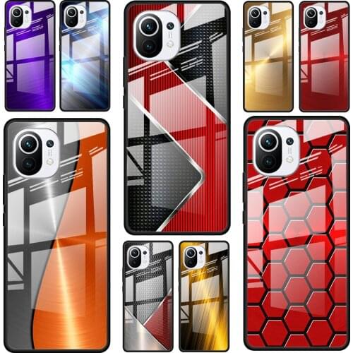 Red Blue Brushed Metal for Xiaomi Mi 11 Ultra Lite 10T Note 10 9T Pro CC9 CC9E 5G Luxury Tempered Glass Phone Case Cover