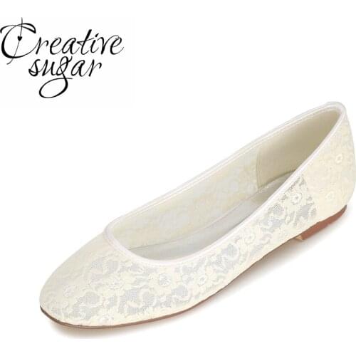 Creativesugar perspective see through lace ballet flat fashion rubber sole rounded toe lady shoes pink white black tangerine