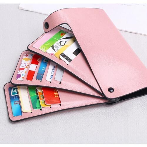 PU Leather 15 Card Slots Business Retro Card Holder Long Wallet Credit ID Card Holder Unisex Fashion Cards Organizer Storage Bag