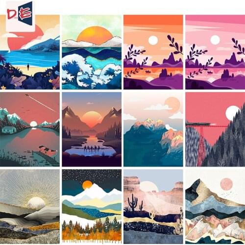 【DROFE】Painting By Numbers Abstract Kits For Adults Handpainted DIY Oil Paint By Number Landscape Sunrise Home Decoration Gift