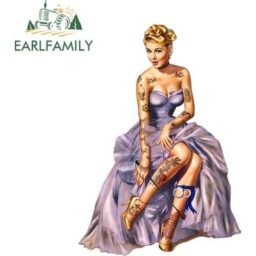 EARLFAMILY 13cm x 9.2cm for Tattoed pin-up Handcuff Girl Car Sticker Decal Waterproof ScratchProof Windows Surfboard Car Styling