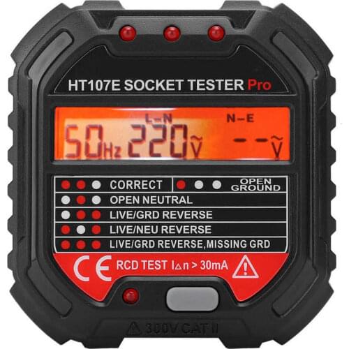 Socket Tester With LCD Display Frequency Test Electric Circuit Detector HT107D HT107E HT107B Socket Tester US/UK/EU Plug